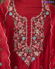 SD1111 - Elegant Crush Mul Cotton Unstitched Suit with Colorful Embroidery on Kurta & Dupatta