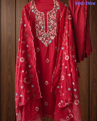 SD1111 - Elegant Crush Mul Cotton Unstitched Suit with Colorful Embroidery on Kurta & Dupatta
