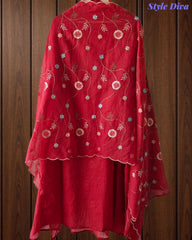 SD1111 - Elegant Crush Mul Cotton Unstitched Suit with Colorful Embroidery on Kurta & Dupatta