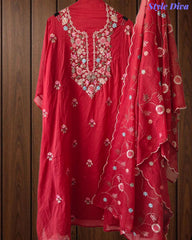 SD1111 - Elegant Crush Mul Cotton Unstitched Suit with Colorful Embroidery on Kurta & Dupatta
