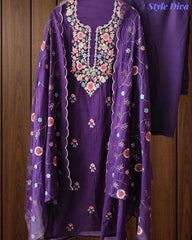 SD1111 - Elegant Crush Mul Cotton Unstitched Suit with Colorful Embroidery on Kurta & Dupatta
