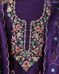 SD1111 - Elegant Crush Mul Cotton Unstitched Suit with Colorful Embroidery on Kurta & Dupatta