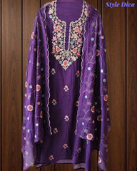SD1111 - Elegant Crush Mul Cotton Unstitched Suit with Colorful Embroidery on Kurta & Dupatta