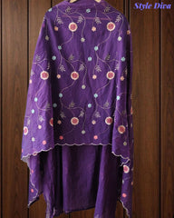 SD1111 - Elegant Crush Mul Cotton Unstitched Suit with Colorful Embroidery on Kurta & Dupatta