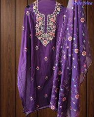 SD1111 - Elegant Crush Mul Cotton Unstitched Suit with Colorful Embroidery on Kurta & Dupatta