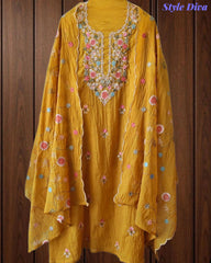 SD1111 - Elegant Crush Mul Cotton Unstitched Suit with Colorful Embroidery on Kurta & Dupatta