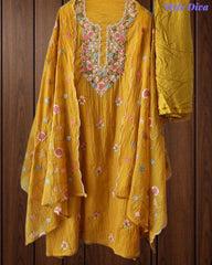 SD1111 - Elegant Crush Mul Cotton Unstitched Suit with Colorful Embroidery on Kurta & Dupatta