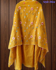SD1111 - Elegant Crush Mul Cotton Unstitched Suit with Colorful Embroidery on Kurta & Dupatta