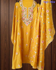 SD1111 - Elegant Crush Mul Cotton Unstitched Suit with Colorful Embroidery on Kurta & Dupatta