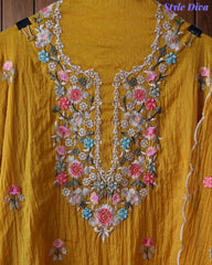 SD1111 - Elegant Crush Mul Cotton Unstitched Suit with Colorful Embroidery on Kurta & Dupatta