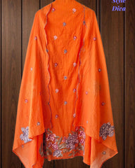 SD1136 - Elegant Mul Cotton Unstitched Suit with Colorful Cross Stitch Embroidery on Kurta & Dupatta