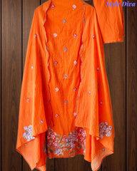 SD1136 - Elegant Mul Cotton Unstitched Suit with Colorful Cross Stitch Embroidery on Kurta & Dupatta