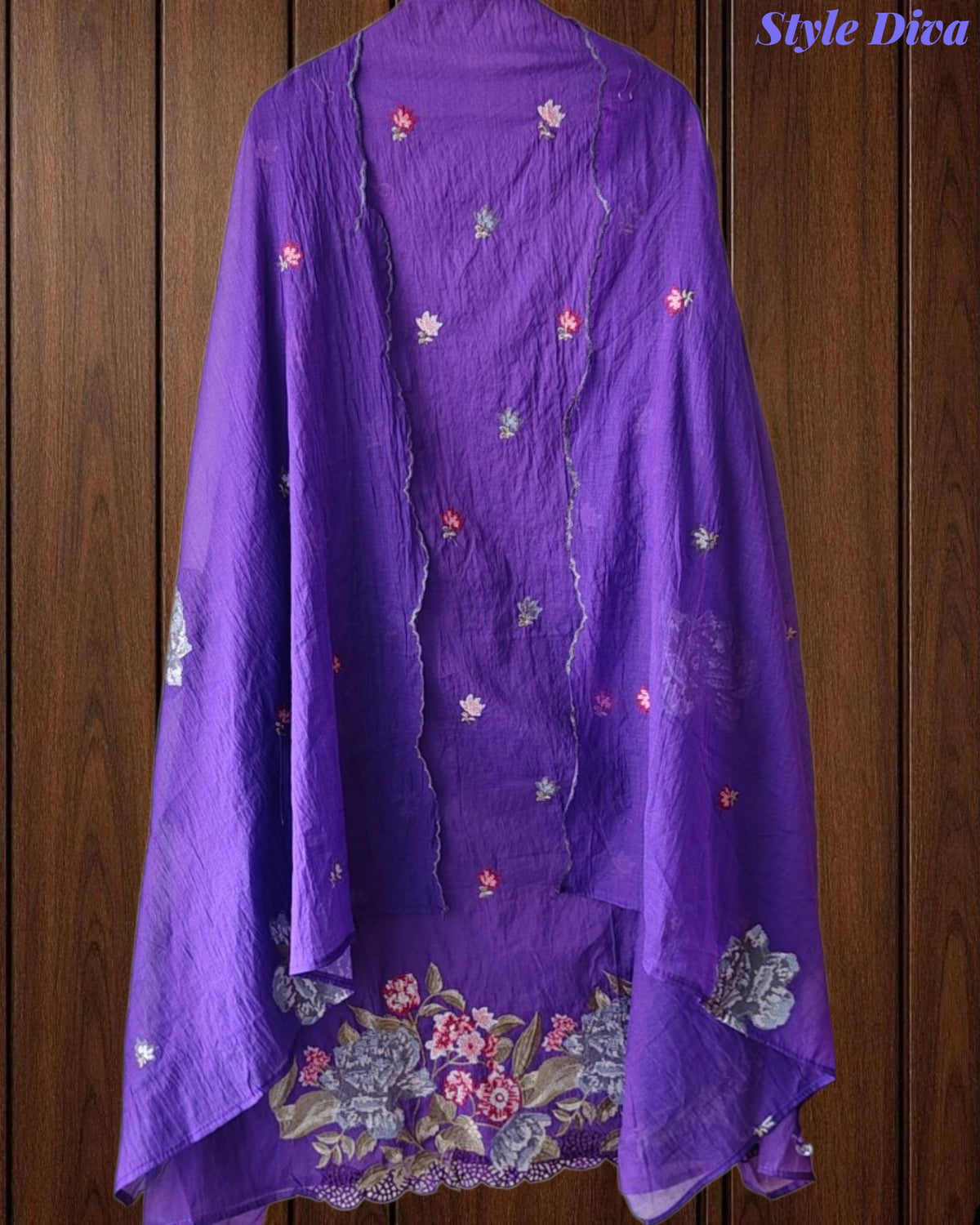 SD1136 - Elegant Mul Cotton Unstitched Suit with Colorful Cross Stitch Embroidery on Kurta & Dupatta
