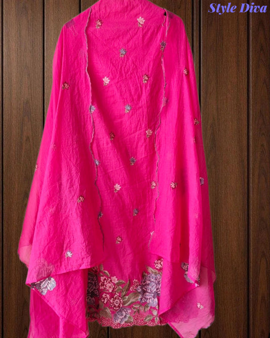 SD1136 - Elegant Mul Cotton Unstitched Suit with Colorful Cross Stitch Embroidery on Kurta & Dupatta