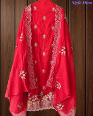 SD1140 - Elegant Mul Cotton Unstitched Suit with Parsi Embroidery Work & Scalloped Edge Dupatta