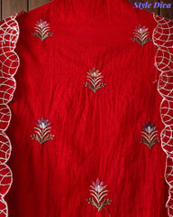 SD1140 - Elegant Mul Cotton Unstitched Suit with Parsi Embroidery Work & Scalloped Edge Dupatta