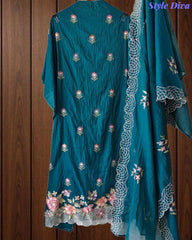 SD1140 - Elegant Mul Cotton Unstitched Suit with Parsi Embroidery Work & Scalloped Edge Dupatta