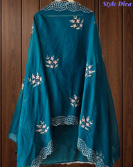 SD1140 - Elegant Mul Cotton Unstitched Suit with Parsi Embroidery Work & Scalloped Edge Dupatta