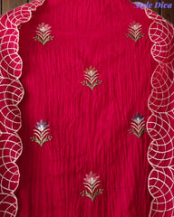 SD1140 - Elegant Mul Cotton Unstitched Suit with Parsi Embroidery Work & Scalloped Edge Dupatta