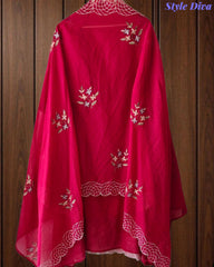 SD1140 - Elegant Mul Cotton Unstitched Suit with Parsi Embroidery Work & Scalloped Edge Dupatta