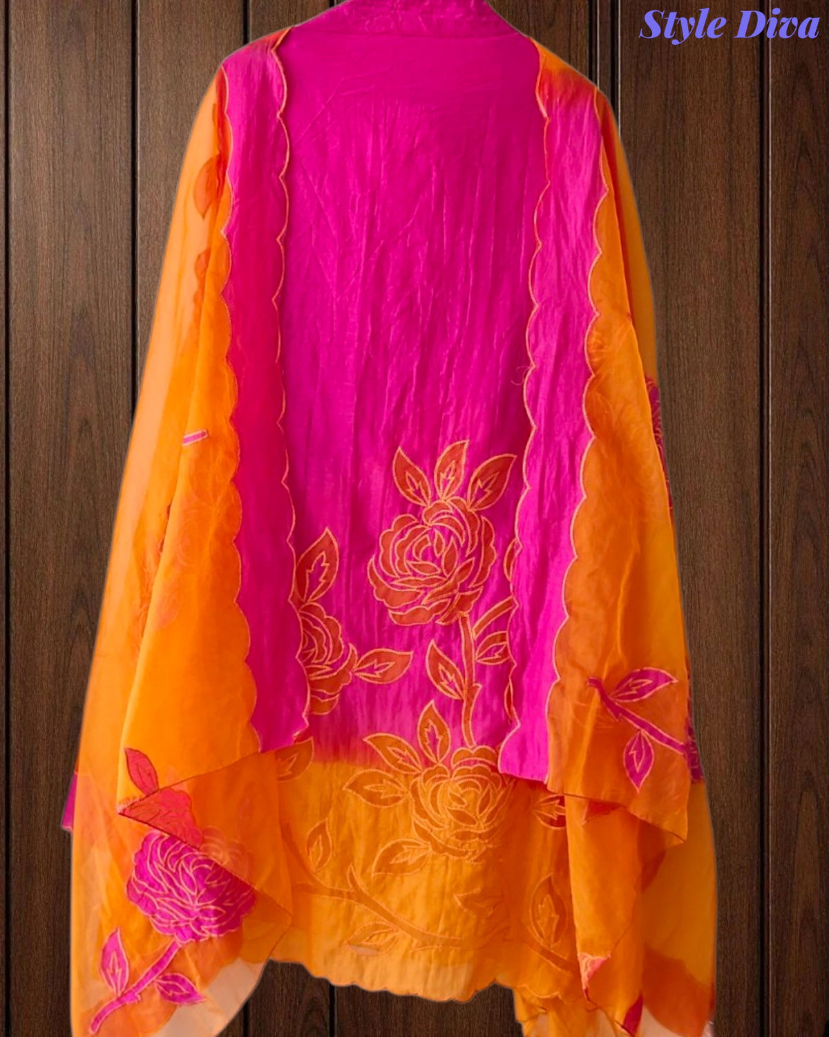 SD1103 - Mul Cotton Ombre Unstitched Suit with Laser Cut Embroidery & Applique Organza Dupatta