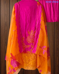 SD1103 - Mul Cotton Ombre Unstitched Suit with Laser Cut Embroidery & Applique Organza Dupatta