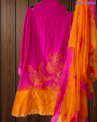 SD1103 - Mul Cotton Ombre Unstitched Suit with Laser Cut Embroidery & Applique Organza Dupatta