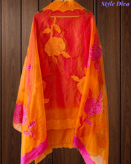 SD1103 - Mul Cotton Ombre Unstitched Suit with Laser Cut Embroidery & Applique Organza Dupatta