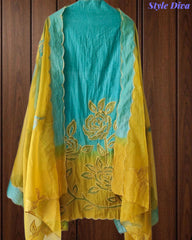 SD1103 - Mul Cotton Ombre Unstitched Suit with Laser Cut Embroidery & Applique Organza Dupatta