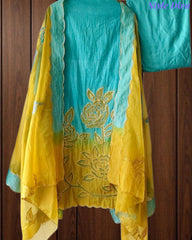 SD1103 - Mul Cotton Ombre Unstitched Suit with Laser Cut Embroidery & Applique Organza Dupatta