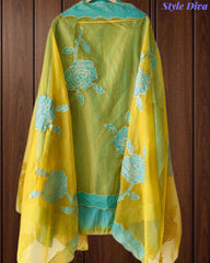 SD1103 - Mul Cotton Ombre Unstitched Suit with Laser Cut Embroidery & Applique Organza Dupatta