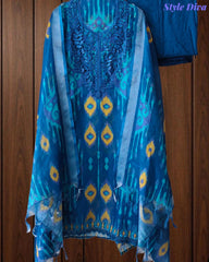 SD1141 - Linen Digital Printed Unstitched Suit with Crochet Lacing & Tasselled Dupatta