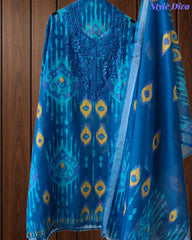 SD1141 - Linen Digital Printed Unstitched Suit with Crochet Lacing & Tasselled Dupatta