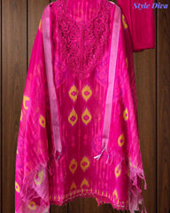 SD1141 - Linen Digital Printed Unstitched Suit with Crochet Lacing & Tasselled Dupatta