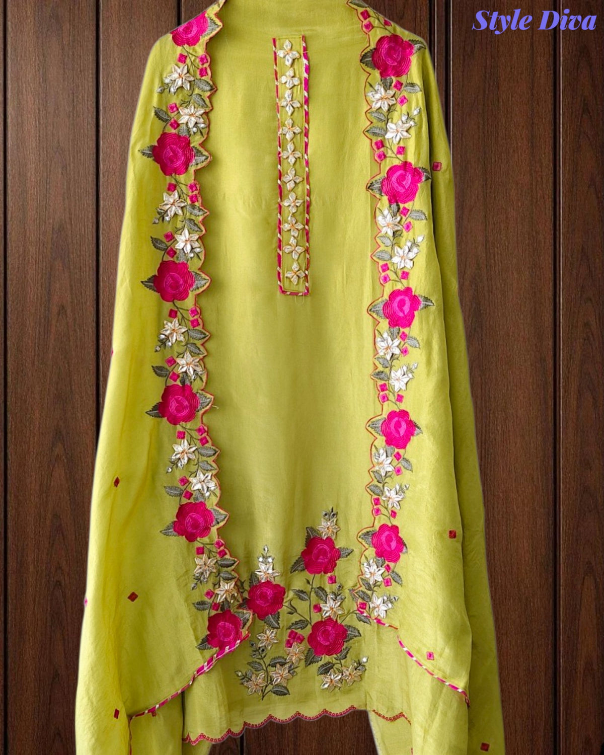 SD1106 - Shimmer Tissue Unstitched Suit with Gotta Work, Embroidery & Scalloped Embroidery Dupatta –