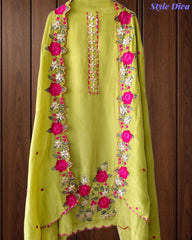 SD1106 - Shimmer Tissue Unstitched Suit with Gotta Work, Embroidery & Scalloped Embroidery Dupatta –