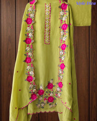 SD1106 - Shimmer Tissue Unstitched Suit with Gotta Work, Embroidery & Scalloped Embroidery Dupatta –