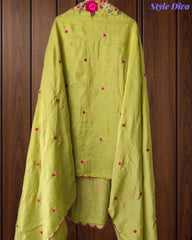 SD1106 - Shimmer Tissue Unstitched Suit with Gotta Work, Embroidery & Scalloped Embroidery Dupatta –
