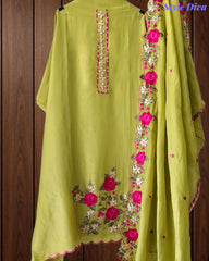 SD1106 - Shimmer Tissue Unstitched Suit with Gotta Work, Embroidery & Scalloped Embroidery Dupatta –