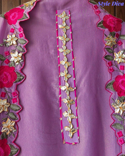 SD1106 - Shimmer Tissue Unstitched Suit with Gotta Work, Embroidery & Scalloped Embroidery Dupatta