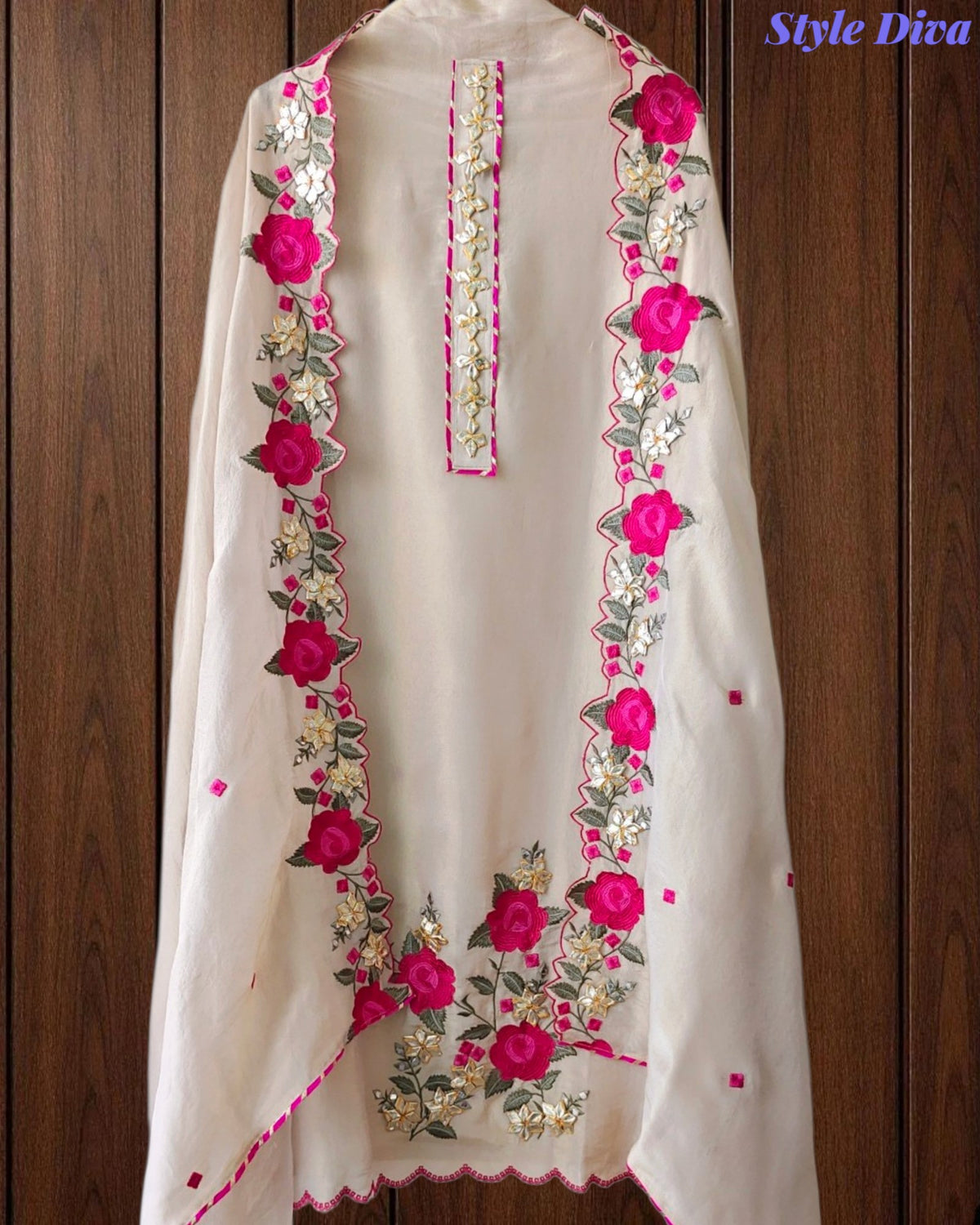 SD1106 - Shimmer Tissue Unstitched Suit with Gotta Work, Embroidery & Scalloped Embroidery Dupatta