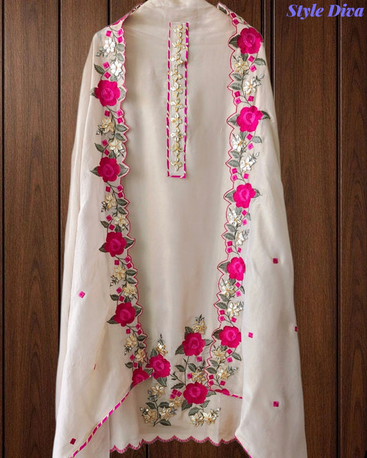 SD1106 - Shimmer Tissue Unstitched Suit with Gotta Work, Embroidery & Scalloped Embroidery Dupatta