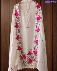 SD1106 - Shimmer Tissue Unstitched Suit with Gotta Work, Embroidery & Scalloped Embroidery Dupatta