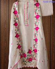 SD1106 - Shimmer Tissue Unstitched Suit with Gotta Work, Embroidery & Scalloped Embroidery Dupatta