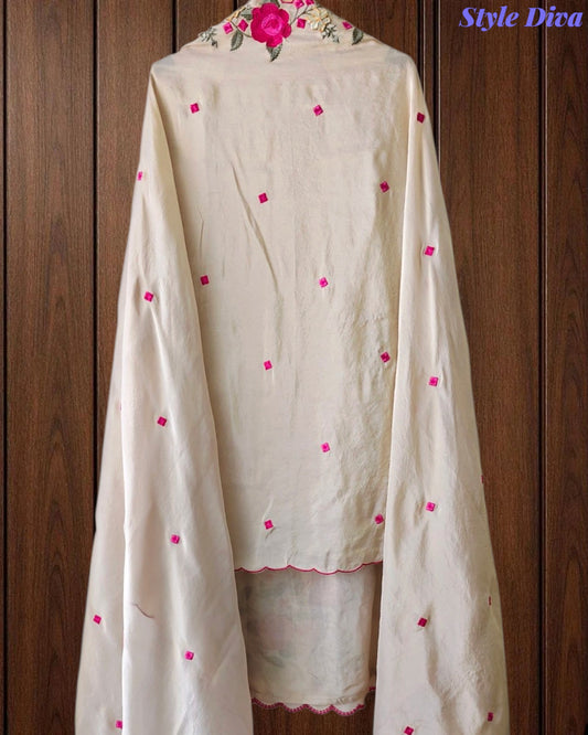 SD1106 - Shimmer Tissue Unstitched Suit with Gotta Work, Embroidery & Scalloped Embroidery Dupatta