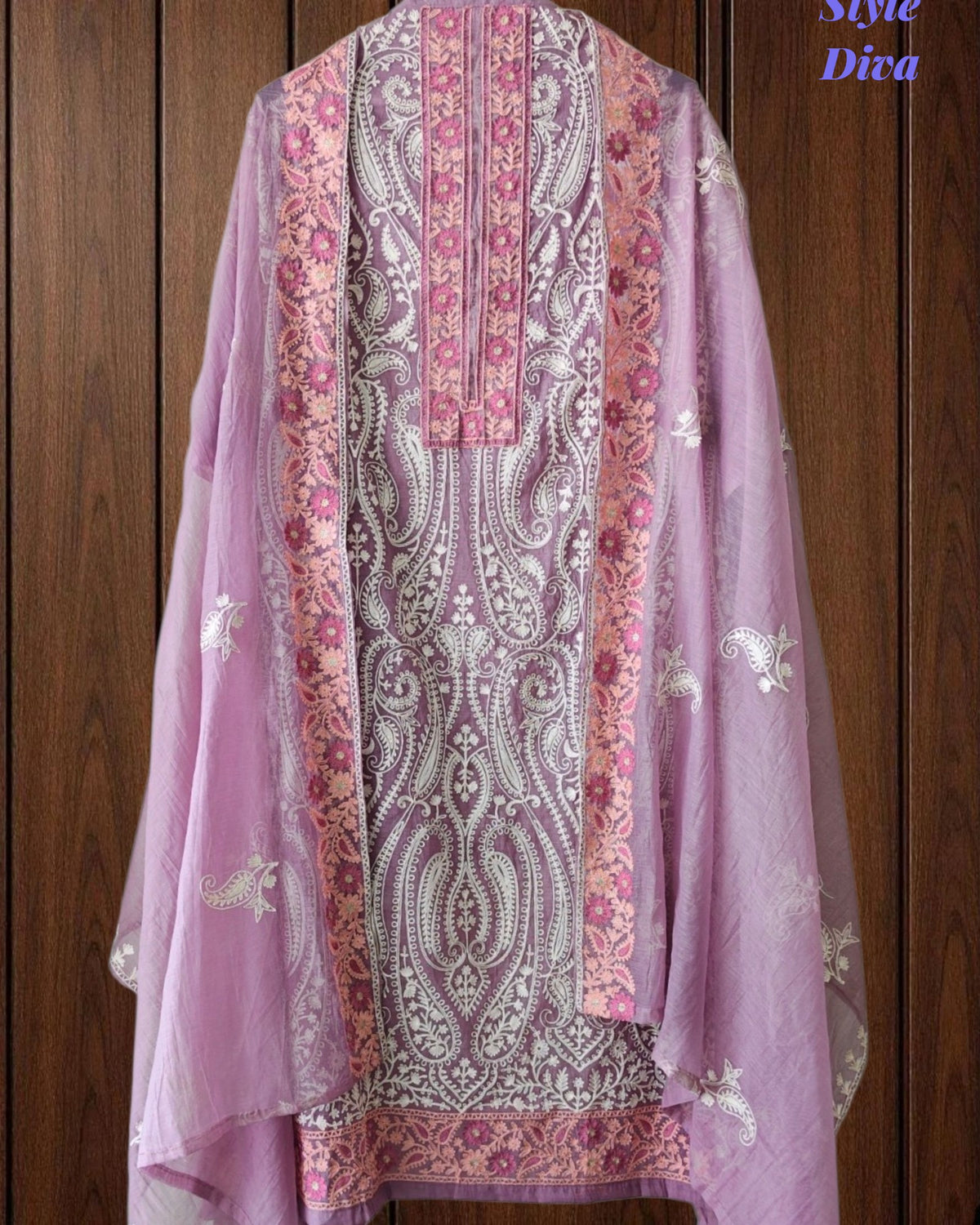 SD1134 - Mul Cotton Unstitched Suit with Overall Jal Embroidery & Matching Embroidered Dupatta