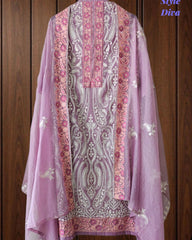 SD1134 - Mul Cotton Unstitched Suit with Overall Jal Embroidery & Matching Embroidered Dupatta