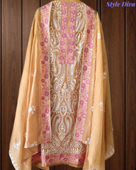 SD1134 - Mul Cotton Unstitched Suit with Overall Jal Embroidery & Matching Embroidered Dupatta
