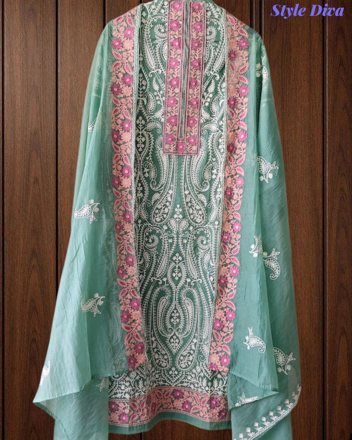 SD1134 - Mul Cotton Unstitched Suit with Overall Jal Embroidery & Matching Embroidered Dupatta