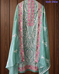SD1134 - Mul Cotton Unstitched Suit with Overall Jal Embroidery & Matching Embroidered Dupatta